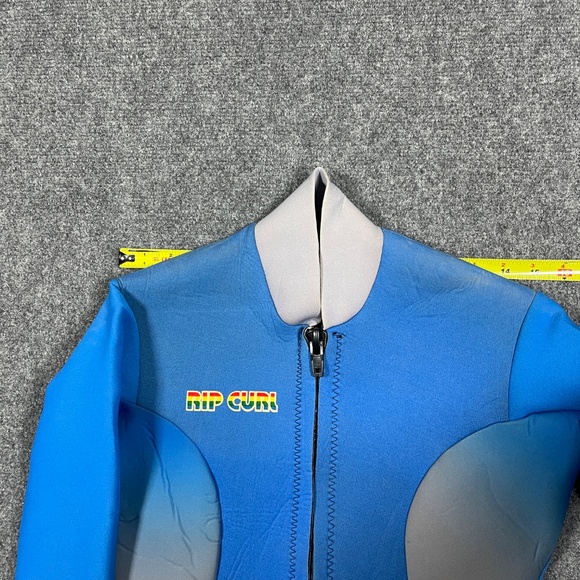 Vintage Rip Curl Wetsuit Top Zip Up USA Made Youth Large Size Blue Rainbow 0578 - Picture 9 of 12